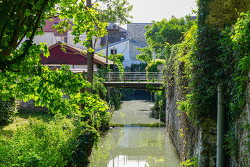 Grand Morin river in Coulommiers in the French department of Seine et Marne in Paris region, France