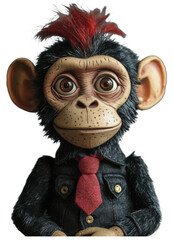 Obraz premium A playful monkey doll with a red mohawk and a red tie