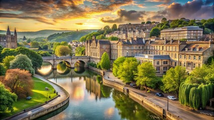 Aerial View of Bath, Somerset: Minimalist Landscape Photography for Stunning Natural Beauty