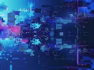 Fototapeta premium Cyber Monday banner with digital pixel art elements and cyber blue tones