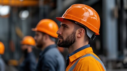 Construction Workers with Safety Helmets in Industry