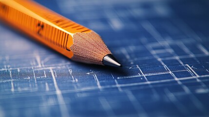 A pencil is on top of a blue ruler. The ruler is yellow and has numbers on it