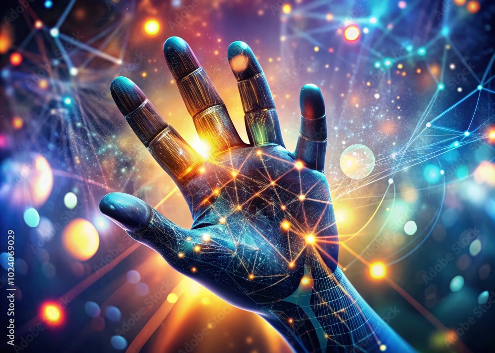 Aufkleber ai-generated hand in high dynamic range imagery for futuristic concepts