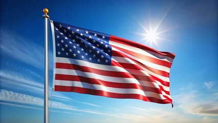 Obraz premium American Flag in Support of Law Enforcement, 3D Animation Against Blue Sky