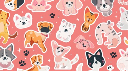 Obraz premium Pet products discount sticker with cute animal illustrations and playful fonts