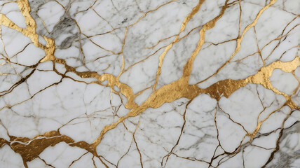 The striking marble surface showcases beautiful white stone intertwined with shimmering gold veins, perfect for upscale decor and artistic projects.