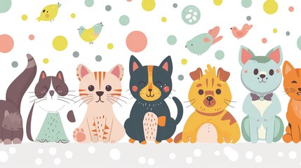 Pet products discount sticker with cute animal illustrations and playful fonts