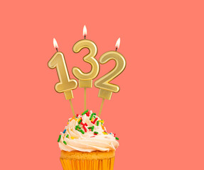 Birthday number 132 - Golden candle with cupcake