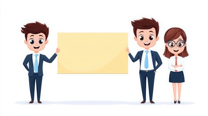 Business Team Holding Blank Sign for Marketing Ideas