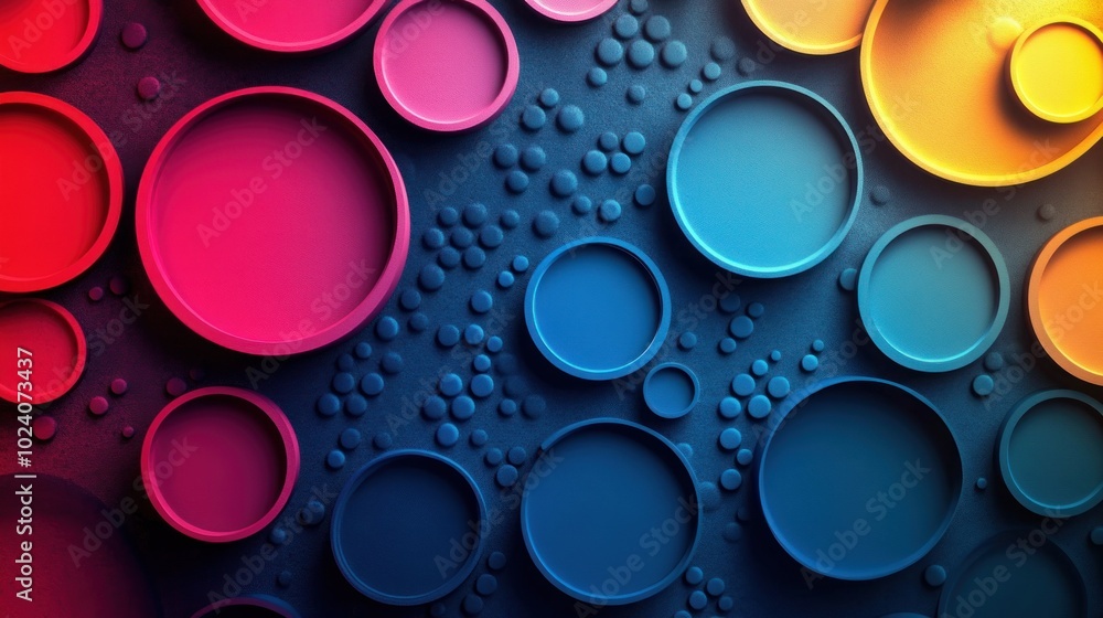 Poster abstract background with colorful circles in gradient colors on a dark surface.