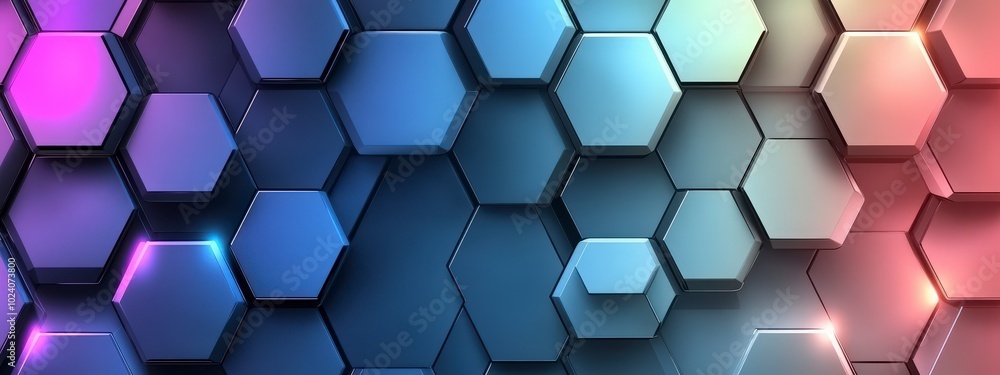 Poster colorful abstract background featuring hexagonal geometric patterns and lighting effects