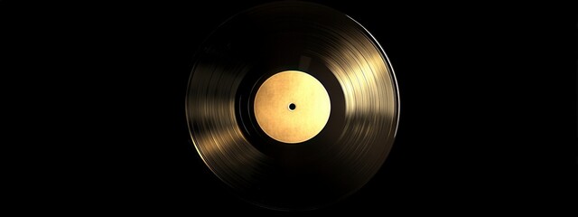 Classic vinyl record against a dark background with golden highlights