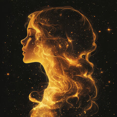 宇宙と輝く髪の女性