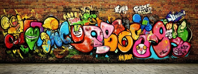 Vibrant graffiti artwork on brick wall showcasing colorful urban street art