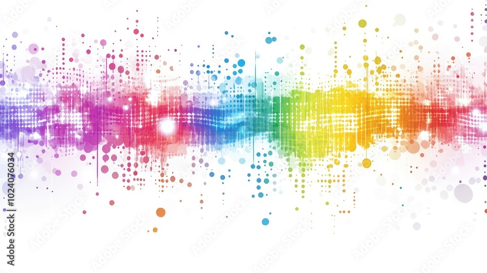 Poster a dynamic array of colorful sound waves in layered patterns, representing sound complexity, isolated