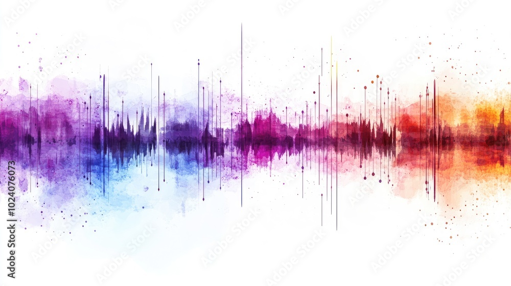Poster a dynamic array of layered sound waves in bold colors, highlighting audio frequencies, isolated on a