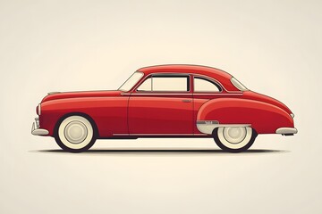 Fototapeta premium Red 1948 Vintage American Sedan Car Illustration