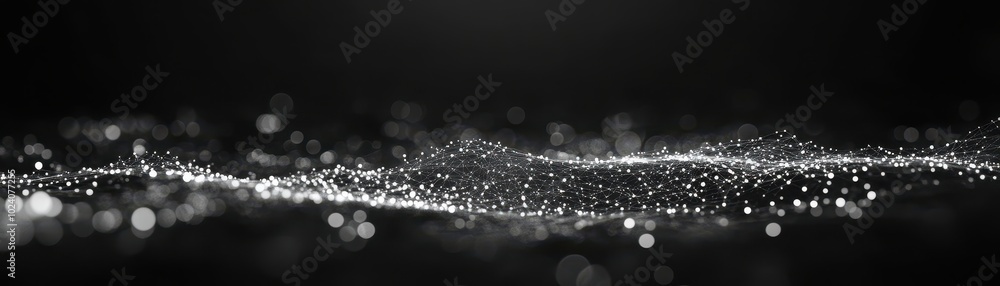 Poster Abstract Web of White Glowing Points and Lines on a Black Background