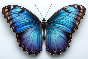 blue morpho butterfly with brilliant iridescent blue wings