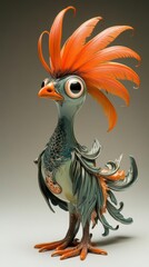 Obraz premium Ceramic bird sculpture with large eyes and elaborate feathers