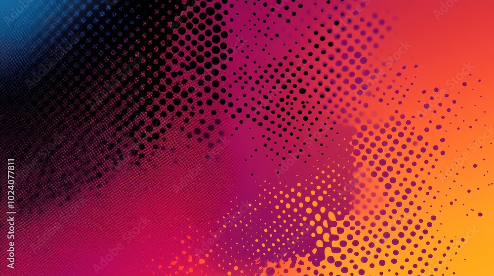 Wall mural abstract background with a gradient of pink, orange, and yellow colors with a halftone pattern.