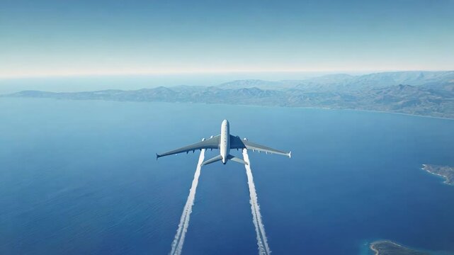 The plane is flying over the sea