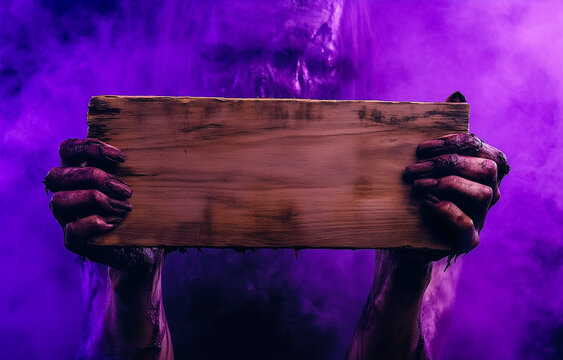 Halloween promotion poster or banner template. Halloween’s night seen with monster skull and halloweeny wood sign board. Website spooky horror banner template for October 31 monster party