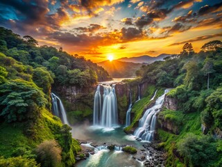 Breathtaking Cascada El Salto de Eyipantla Waterfall in Veracruz, Mexico at Sunset - Nature's Majestic Beauty Unveiled