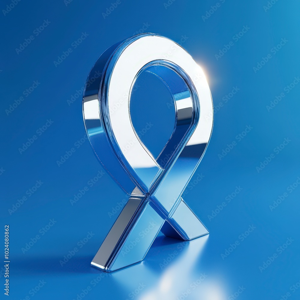 Aufkleber shiny metallic loop sculpture on reflective blue surface in minimalistic setting
