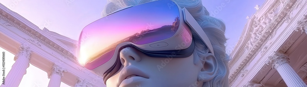 Poster futuristic portrait with vr headset in a classical setting