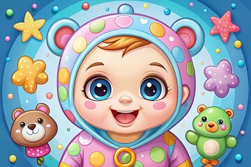 Fototapeta premium Charming vector illustration of an adorable baby character in a cute onesie, perfect for children's products and decor. A delightful addition to any