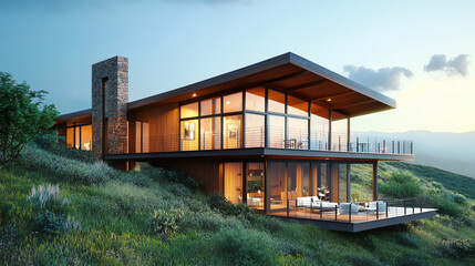 Modern house surrounded by lush greenery