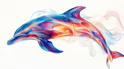 illustration of a quantum dolphin, depicted in vibrant colors that swirl and blend into each other,