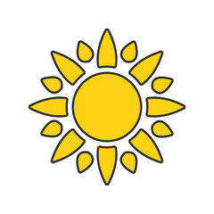 Simple yellow sun icon vector illustration, solid yellow of sun icon in lineal color style