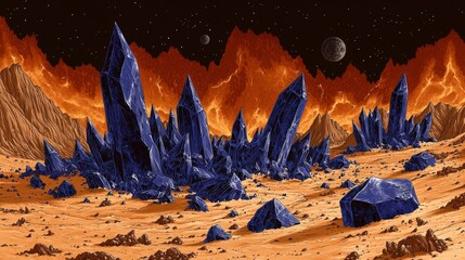 Enchanting Landscape with Crystals and Cosmic Background