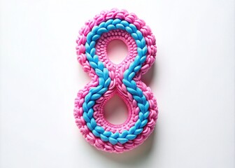 Colorful Pink and Blue 3D Number 8 Made of Toothpaste on White Background for Creative Design and Marketing