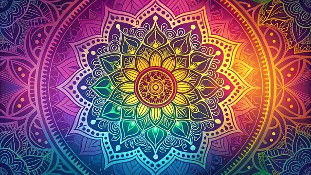 Colorful Yoga Studio Design Template with Mandala Ornament for Brochures and Flyers