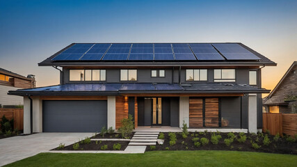 solar panels installed on the roof of a  modern home