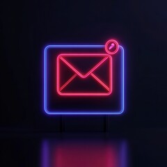 Fototapeta premium Glowing neon email icon with notification on dark background