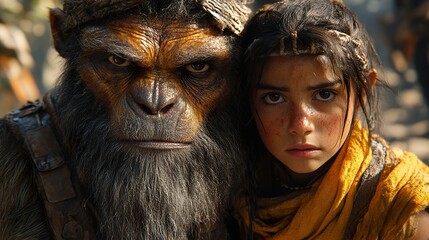 Human and Ape: A Close-up Portrait of Connection and Survival