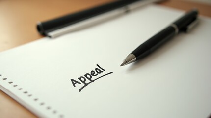 Close-up of the word appeal written on paper with pen