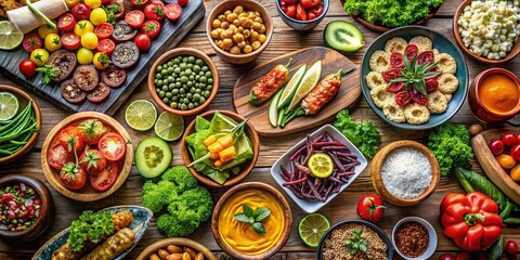 Fototapeta premium Delicious and Colorful Food Spread Featuring Fresh Ingredients, Healthy Meals, and Tempting Dishes for Every Occasion