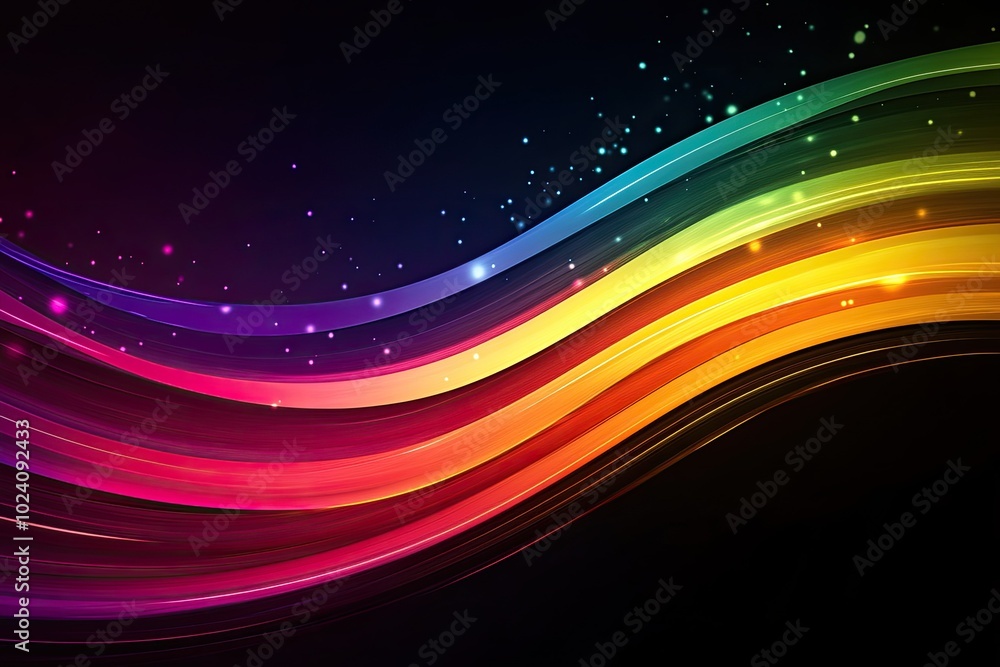 Wall mural colorful abstract wave design on dark background.