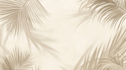 Tropical Leaf Shadow Background: A light beige or cream-colored surface with shadows of tropical palm leaves cast by soft sunlight