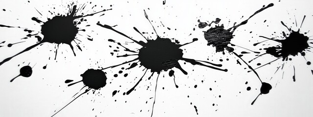 Fototapeta premium Black paint splatters on white background in abstract art style