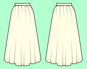  Ladies ecru colour skirt flat sketch