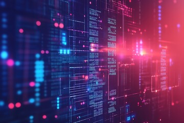 Obraz premium A glowing digital network with streams of data, symbolizing the flow of information, cyber security, and the interconnected world of technology.