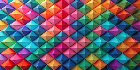 Fototapeta premium A vibrant geometric pattern of triangular shapes arranged in a repeating pattern, creating a captivating visual symphony of color and form.