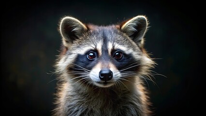 A Curious Raccoon Gazes Into the Darkness, Its Eyes Reflecting the Mystery of the Night