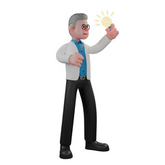 Male Laboratory Physicist 3D . A male physicist stands holding a lighted lamp in his left hand. Professional Illustration